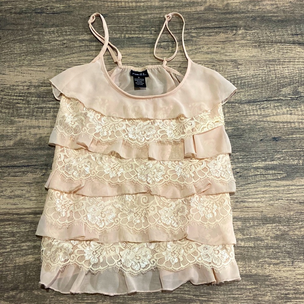 Rue21 Chiffon Ruffle Lace Top Women size S
